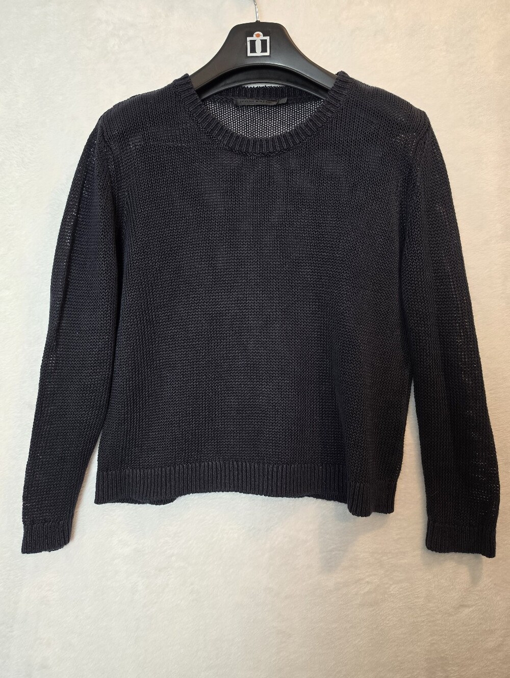 Jenni Kayne Black 100% Linen Open Knit Crewneck Sweater XL Luxe Transitional